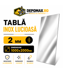 Tabla inox lucioasa BA, 2 x 1000 x 2000 mm, 2 mp